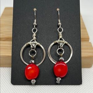 Elegant Silver and Red Dangle Earrings E2